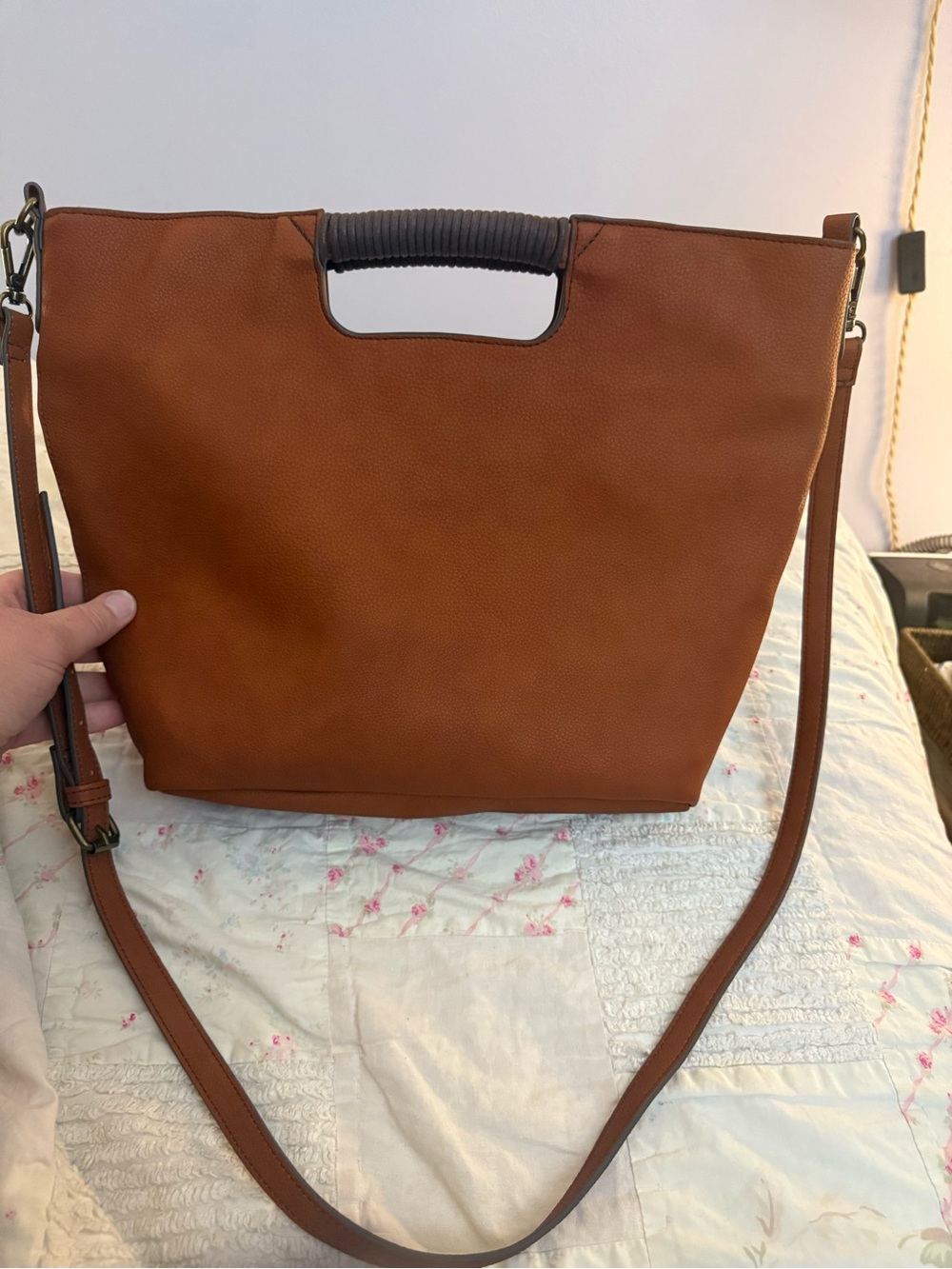 A.N.A. Handbag Tote Bag with Top Handle and Crossbody Strap In Cognac